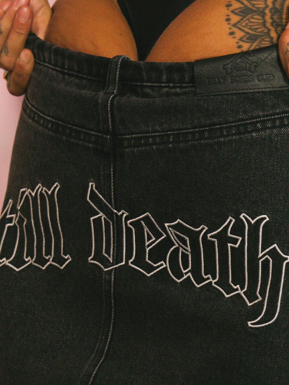 Till Death Denim Skirt - Acid Black