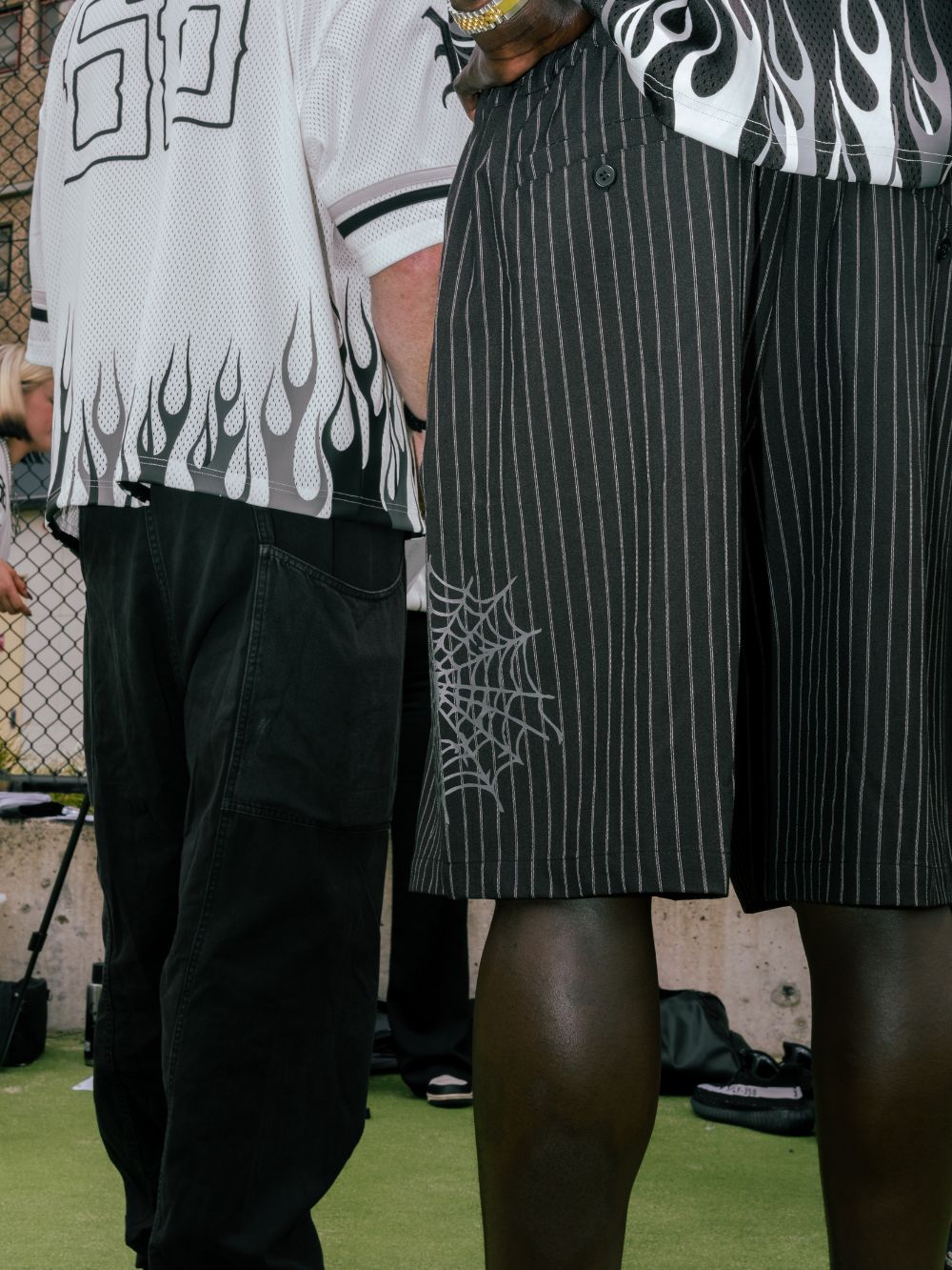 Webbed Pleated Shorts  - Black Pinstripe