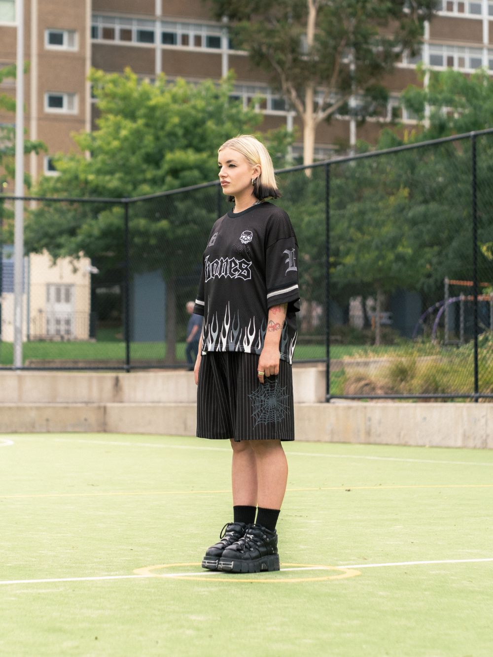 Webbed Pleated Shorts  - Black Pinstripe