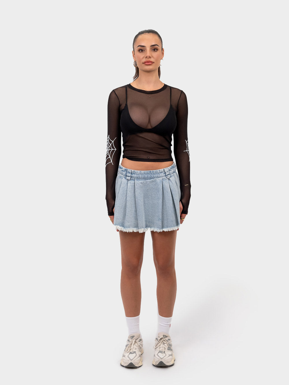 Spider Mesh Longsleeve Top - Black