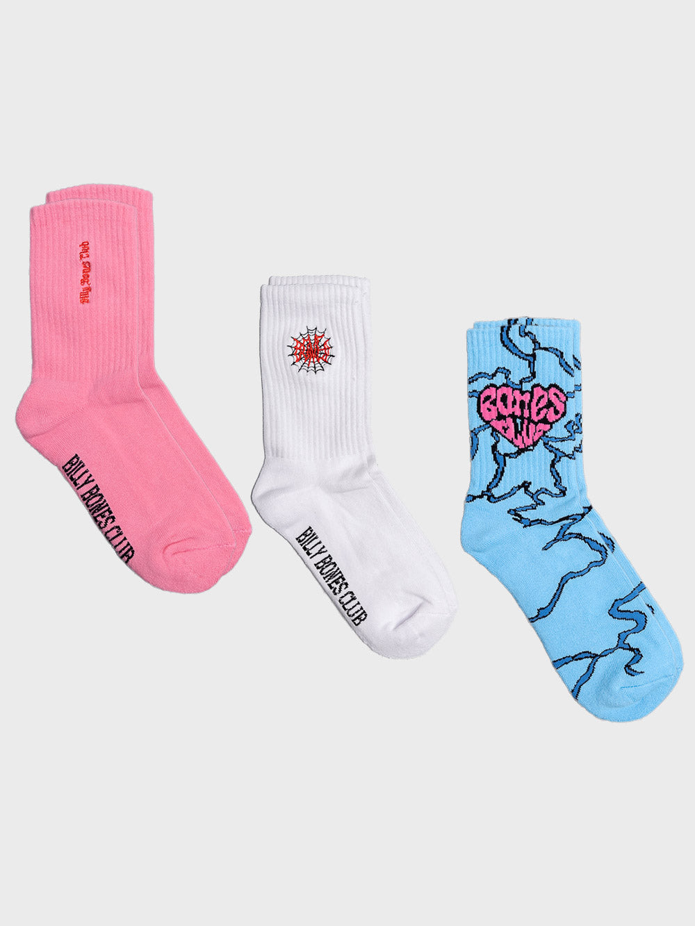 Bones 3 Pack Socks - White/Blue/Pink