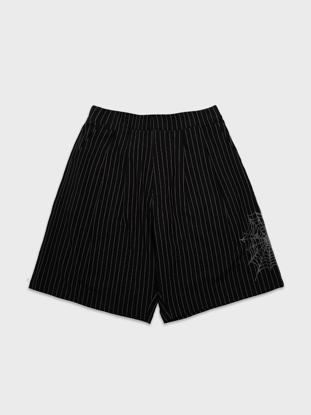 Webbed Pleated Shorts  - Black Pinstripe