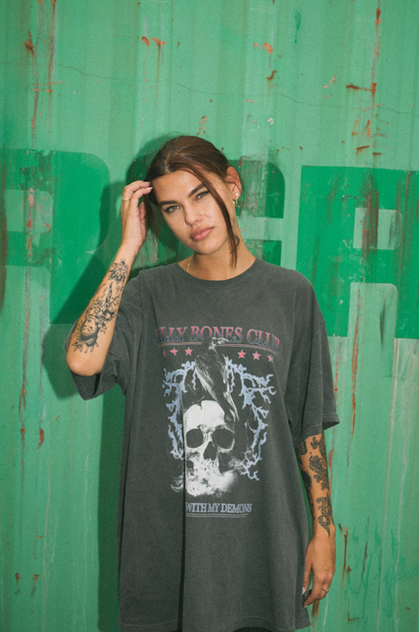Down With Demons Tee - Washed Black